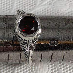 1CT Fire Garnet 925 Silver Art Deco Ring  Size 7
